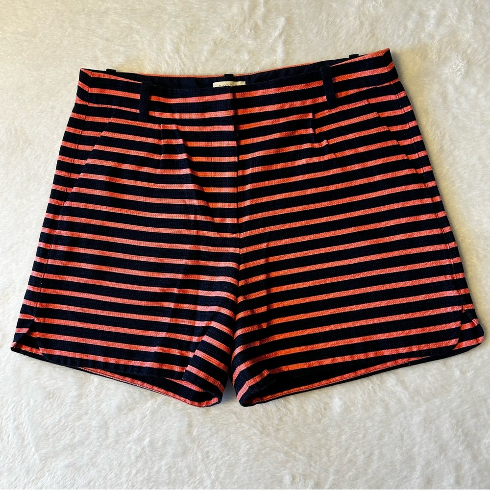 J. Crew Women's Short Pants 4 Pink Blue Striped Cotton Woven Pleated Textured